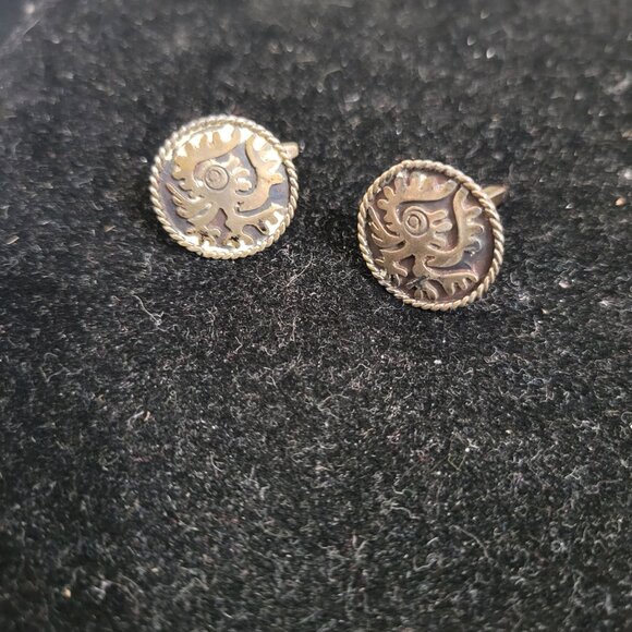 Vintage Men's Sterling Silver Taxco Mexican Design Cufflinks - Picture 2 of 5